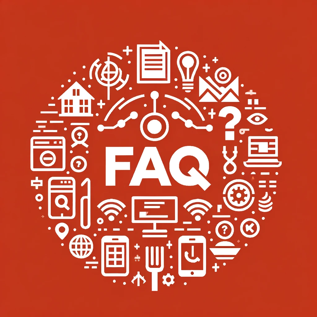 Interface FAQ couvrant les visites virtuelles Matterport, la photographie immobilière, les services de drone, et les technologies 3D dans divers secteurs.