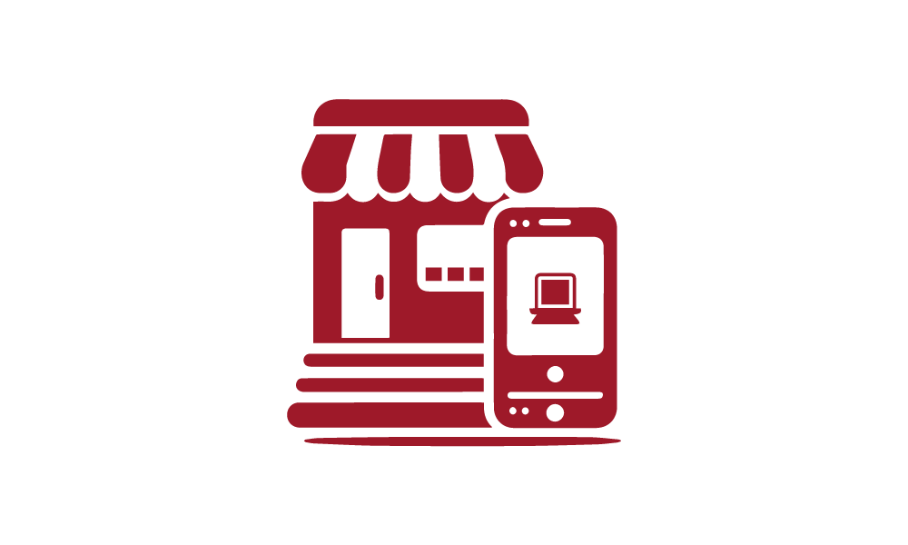 Icône transparente symbolisant les services pour le commerce de détail et e-commerce, incluant showrooms, boutiques de mode, et e-commerce de luxe.
