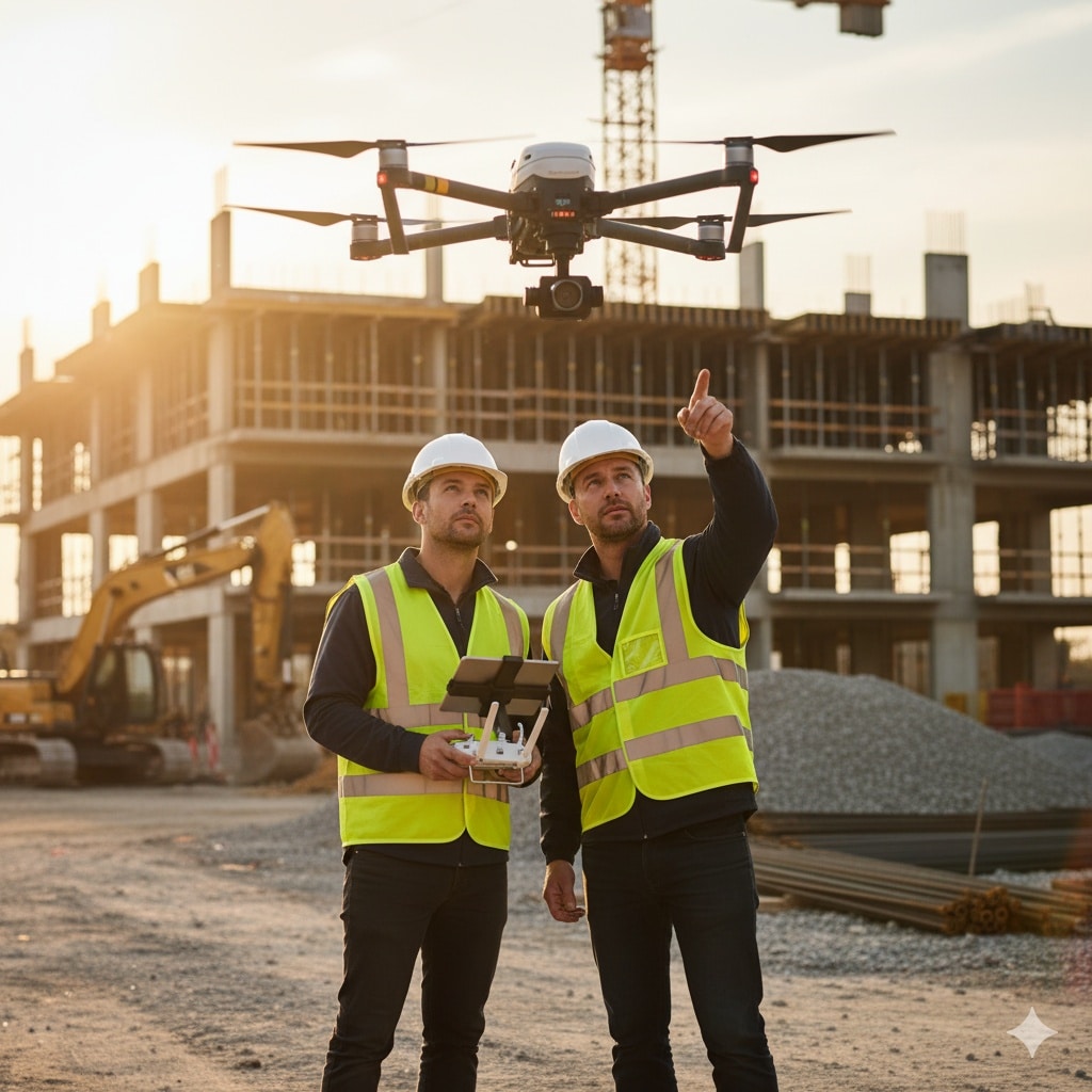Photogrammétrie pour Inspection de Toitures : Précision et Technologie 2 Photo Drone sur chantier