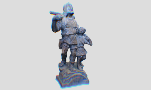 Images de la figure de Guillaume Tell scannée en 3D, capturant tous les détails de cette icône historique.
